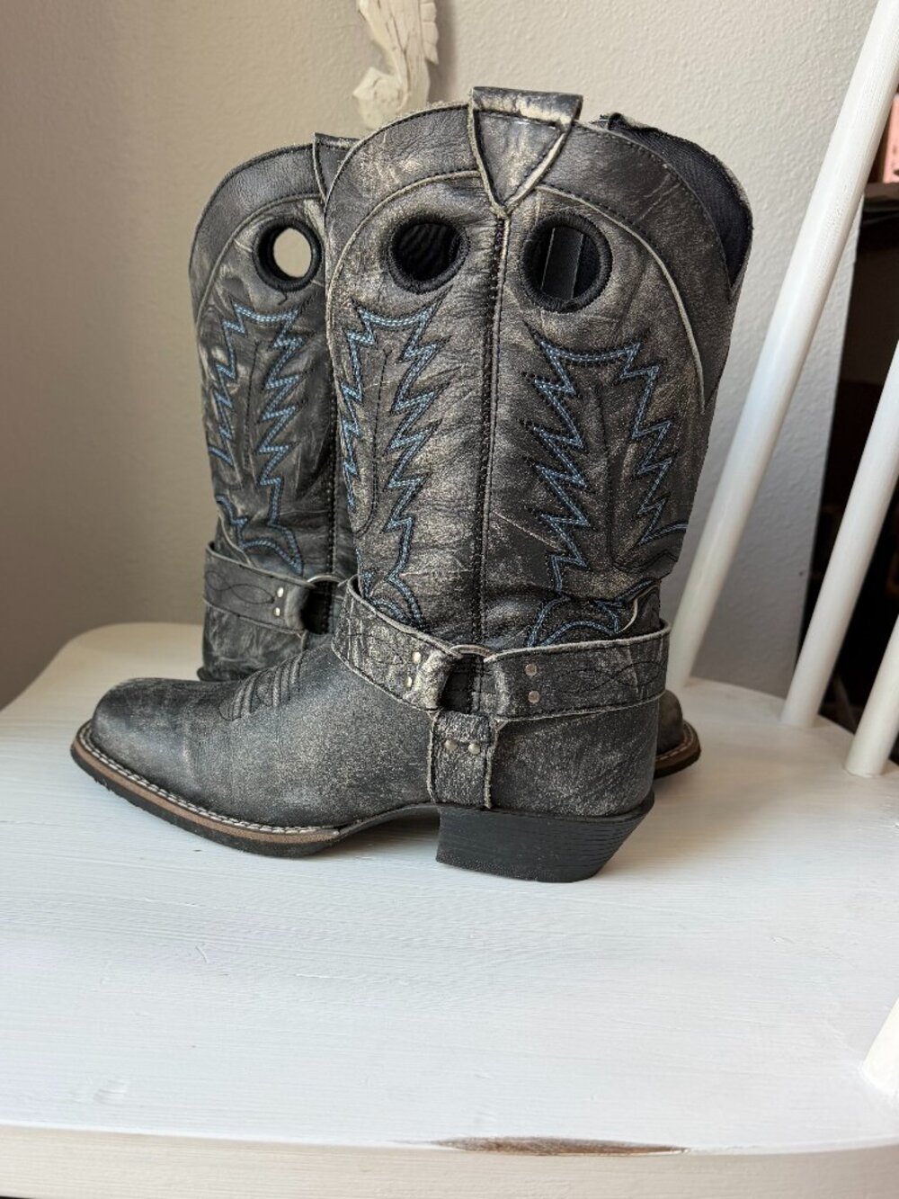 Smoky Mountain Genuine Leather Western Cowboy Boots Black Blue Size 6